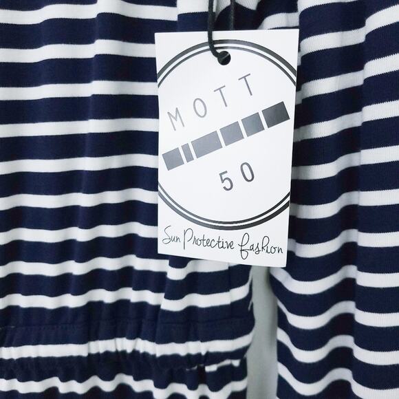 NEW Mott 50 Swimsuit Coverup Dress UPF 50 Small Blue Stripe Hooded Long Sleeve - Picture 3 of 8